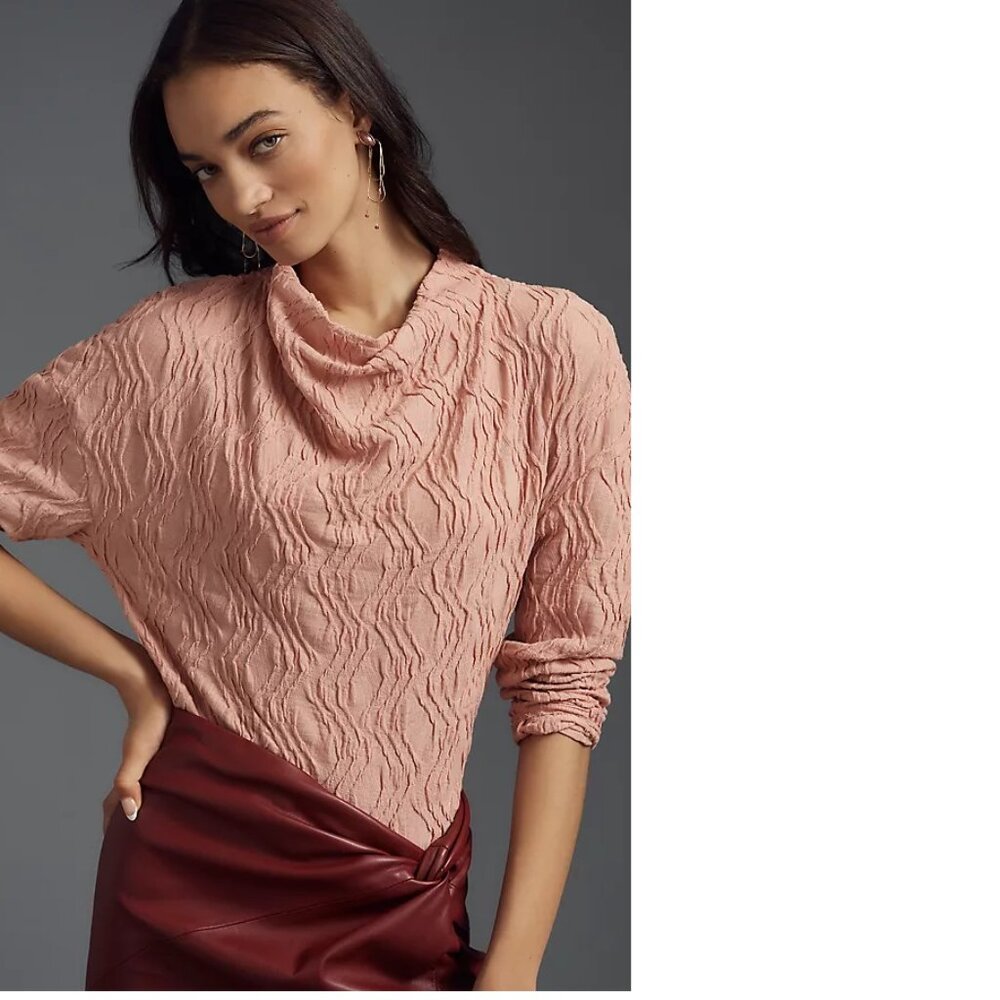 By Anthropologie Textured Funnel-Neck Top XL rose color new with tag